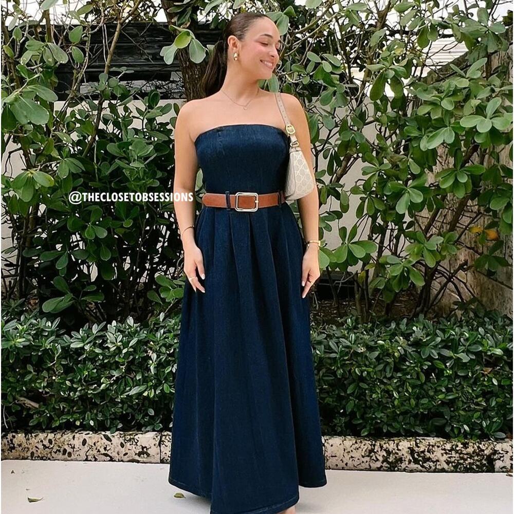 ZARA Blogger Fave Belted Strapless Dress NWT ✨ Elegant A-Line Size M - Picture 11 of 16